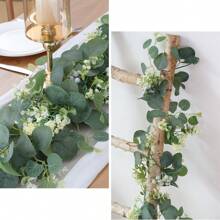 1 Pieza Guirnalda de Eucalipto, Guirnalda de Follaje de 5.9 pies, Guirnalda Verde con Flores, Hojas y Tallos Artificiales de Eucalipto de Dólar de Plata para Decoración de Mesa, Hogar, Boda, Chimenea, Fiesta, Interior y Exterior, Decoración de Habitación, Hogar, Cocina, Boda, Decoración de Mesa, Centros de Mesa, Decoración de Oficina, Jardín, Decoración Exterior, Plantas Falsas