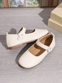 1 Pair Girls' Beige Flat Flower Hook And Loop Adjustable Shoes, Round Toe TPR Non-Slip Comfort Light-Weight Solid Color Cute Ballet Flats, Suitable For 5-14 Years Old Girls, School, Festival Activities, Indoor/Outdoor Daily Casual Wear - Beige - View 4