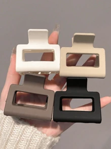 4个/1个中号女士黑色、白色、棕色、卡其色2厘米方形塑料发夹，时尚百搭优雅简约纯色发饰，适合日常、休闲、派对、通勤、度假、洗脸、化妆、搭配服装等场合。 - 彩色 - 查看 4