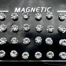 24 件简约时尚磁性水钻耳钉，男士休闲假耳环 - 彩色 - 查看 19