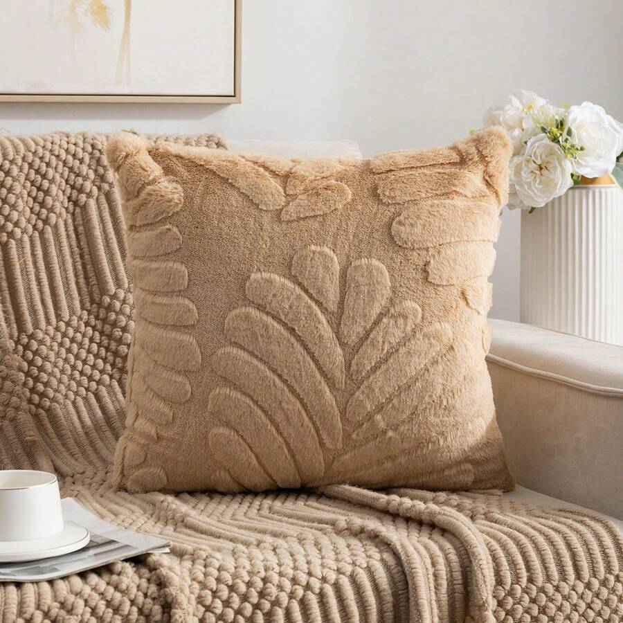 1 Stück Samt-geprägter dekorativer Kissenbezug, einfacher quadratischer Zierkissenbezug, geeignet für Wohnzimmer, Schlafzimmer, alle Jahreszeiten