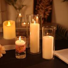 Tomnk 5/20/35/50pcs Glass Cylinder Vases, Glass Candle Holders-4, 6, 8, 9.8, 11.8 Inch Tall Hurricane Floating Glass Candle Holders Clear Flower Vases For Centerpieces Home Table Decor Wedding Party Decorations, Mother's Day Decor, Ideal Mother's Day Gift - trong suốt - Xem 1
