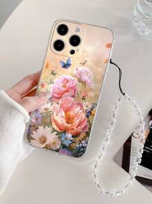 Ốp điện thoại hoa 1 chiếc, họa tiết hoa mẫu đơn tinh tế như sứ, dày dặn, chống sốc, được sơn vẽ tỉ mỉ, kèm vòng tay hạt cườm tự làm, phù hợp với các dòng Galaxy S25 16/16 Pro/16 Plus/16 Pro Max, 15 Pro Max, 13, phiên bản quốc tế, không phải phiên bản nội địa. - Nhiều màu - Xem 3