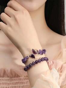 YAUKIA 1 pieza Pulsera de cristales curativos con mariposa, energía de amatista, citrino, aventurina verde, labradorita, brazalete con dije - Joyería de piedras preciosas hecha a mano para mujeres