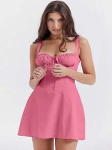 Women's Casual Summer Short Dress For Vacation - 粉色 - 查看 2