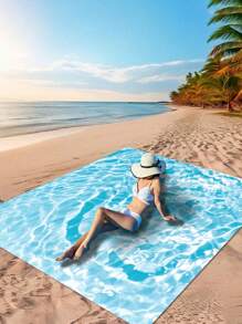 1pc New Natural Style Lightweight Outdoor Rug Multipurpose Waterproof And Sand Resistant Beach Blanket Sea Life Pattern Digital Printing Beach Essentials