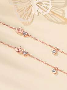 1pc Rose Flower S925 Sterling Silver Cubic Zirconia Inlaid Bracelet, Hypoallergenic, Perfect Gift For Weddings And Christmas, Elegant Bracelet