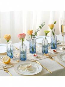 12 件蓝色玻璃花瓶小钻石花瓶中心装饰迷你花瓶桌面装饰中心装饰婚礼、派对、生日招待会家居、乔迁礼物