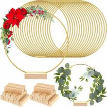 10Pcs Metal Floral Hoop Centerpiece With Stand For Table, 12 Inch Macrame Gold Wreaths Ring With Holders, Table Centerpieces, Gold Metal Rings For Making Wedding Table Wreath Decor, Wall Hanging Wreaths And Dream Catcher Crafts, DIY Wreath Rings For Wedding, Party & Birthday Decorations, Wedding Decor Gifts Graduation Party Decorations Bachelorette