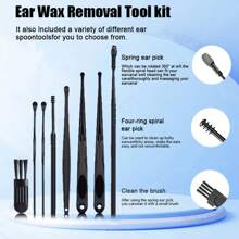NATFIRE Smart Visual Ear Cleaner With Mini Camera 6 LED Lights Earwax Removal USB C Charging Ear Cleaning Tool With 8 Pcs Ear Set Soft Silicone Ear Spoon Ear Tips Replacement Otoscope Can Take Photo And Video Compatible With IOS & Android Phones White Black Family Travel Gift For Boy/Girl Friend Family Mother's Day Father's Day Valentine's Day