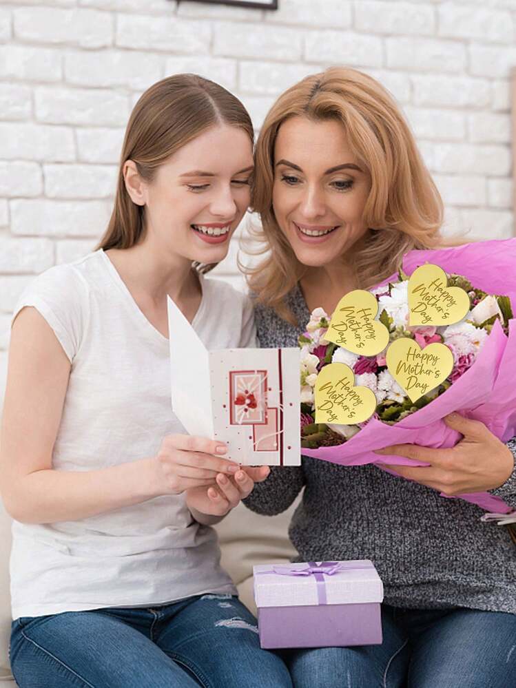 15 piezas de decoraciones para cupcakes del Día de la Madre de acrílico y dorado en forma de espejo, decoración para pasteles del Día de la Madre - Mejores decoraciones para cupcakes del Día de la Madre con corazón, amor y "Mejor mamá" para el Día de la Madre - Dorado - Añade 3