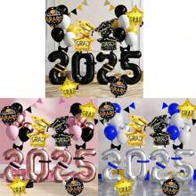 Decoración con globos para graduación 2025, incluye gorro de graduación, pancarta de la clase universitaria 2025, suministros para fiesta de celebración