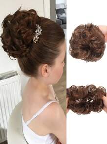 接发自然造型卷发凌乱发髻发箍儿童黑色 6 英寸合成发束年轻自然儿童假发日常假发 - 彩色 - 查看 17