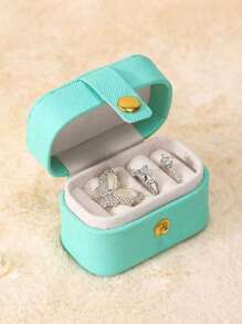 1pc Mini Classic Leather Ring Box With Button Portable Travel Jewelry Case, Elegant Jewelry Display Packaging Box Practical Ring & Earring Storage Box, Fashionable Gift For Women And Girls