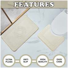 VELVETIO Bath Mat Set Non Slip Jacquard Greek Key Pattern 2 Piece Machine Washable Toilet Rugs - Cream - View 5