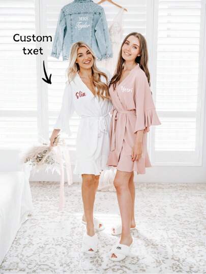 1pc Personalized Robes / Ruffle Bridesmaid Robes / Satin Bridesmaid Robes / Bridal Party Robes / Wedding Robes / Personalised Robeswedding,Wedding Accessories,Bridesmaid Gifts