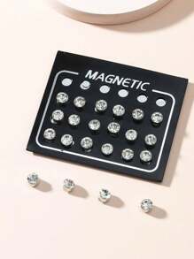 24 件简约时尚磁性水钻耳钉，男士休闲假耳环 - 彩色 - 查看 4