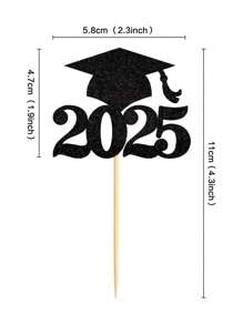 24/12 件/6 件黑色闪光“2025 届”纸杯蛋糕装饰，毕业派对装饰品，蛋糕装饰用品 - 彩色 - 查看 4