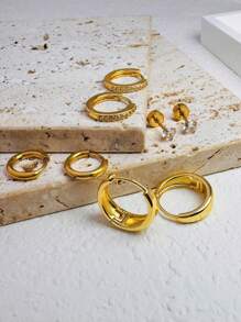 Bộ 4 đôi/8 chiếc khuyên tai bằng thép không gỉ mạ vàng sang trọng, khuyên tai đinh tán nhỏ màu bạc đính đá Cubic Zirconia, thích hợp cho dái tai, sụn tai, vành tai và các vị trí xỏ khuyên khác. - Bộ 4 Cặp Đinh Tán Vòng - Xem 4
