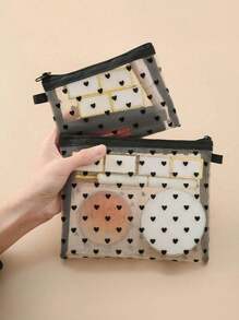 1 pièce/set Mini pochette de médecine avec motif en forme de cœur et de maille, sac de maquillage portable en nylon transparent, sac de cosmétiques minimaliste avec fermeture éclair, sac interne multifonctionnel pour les voyages, porte-monnaie, organisateur de bijoux, cadeau de style pour la nouvelle session, le printemps/début de l'été, l'anniversaire, les vacances, les voyages, la rentrée scolaire, étui à maquillage, nouveau style en 2025