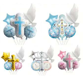 洗礼和派对气球套装 - 包括和星形铝箔气球，适合祝福仪式装饰