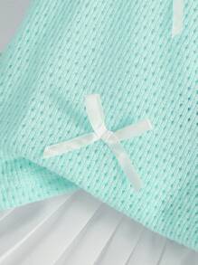 2 件套女婴蝴蝶结装饰马球领无袖上衣和百褶裙套装，可爱优雅街头风格 - 綠色 - 查看 5