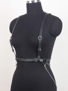 Sexy PU Leather Harness Belt Wire Bundle Rivet Tassel Chain Gothic Rock Style Hanging Neck Hollow Strap