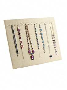 1个17钩黑色/白色/灰色/粉色天鹅绒、黑色皮革、黄色亚麻项链展示架，可展示吊坠、手链、珠子、珠宝、摄影作品，卧室收纳及展示道具