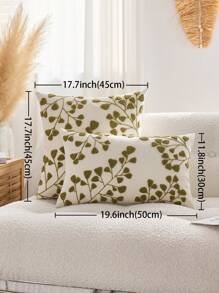 1pc Green Leaves Embroidered Decorative Pillow Cover, Suitable For Indoor Decoration, All Seasons, Does Not Include Pillow Insert - Green - View 4