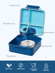 Bento Lunch Box With 9oz Soup Thermo, Leakproof Lunch Food Containers With 4 Compartment, Thermo Insulated Hot Food Jar For School, Office, Travel, And Picnics - Blue - View 5