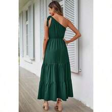 Women's Summer Floral Maxi Dress Knot One Shoulder Sleeveless Ruffle Flowy Boho Beach Wedding Guest Dresses