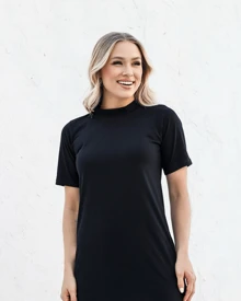 Cotton Midi Dress With SleevesSimpleCasualElegantKnitSplitPocketSide SlitStreetHome - màu đen - Xem 2