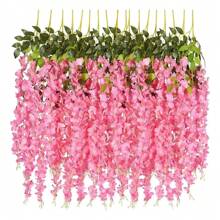 12pzs Flores Artificial Wisteria Decoración Fiesta Boda 1.1m - Rosa rosa - Ver 7