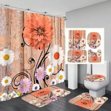 1 Stück / 4 Stücke farbenfrohe abstrakte Blumen Kunstwerke Multifunktions Badezimmer wasserdichter Duschvorhang mit 12 Haken, rutschfeste Badmatte, U-förmige Toilettenvorlage und runde Toilettendeckelabdeckung, Badezimmer Set für alle Szenarien Schulanfang