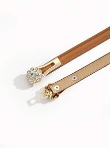 水钻花朵装饰可调节腰带，适合夏季连衣裙、秋季学校装、秋季、万圣节 - 棕色 - 查看 4