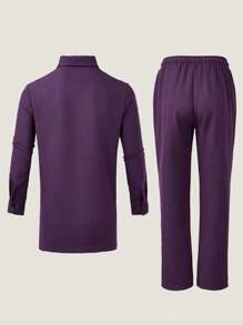 2pcs Men's African Dashiki Set, Symmetric Patchwork Design, Button-Up Long Sleeve Shirt, Elastic Waist Pants, Casual Streetwear Outfit, Suitable For Parties, Dates, Weddings, Cultural Events, Traditional Ceremonies - View 4