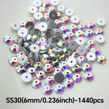 Gemas redondas de repuesto planas para coser con taladro central para cristales rhinestones -tamaños 4/5/6mm (0,157/0,197/0,236 pulgadas) color blanco y blanco AB brillante, para ropa, arte de uñas, manualidades, bodas, Día de la Madre, abaya, hiyab y decoración - 1440 piezas/bolsa