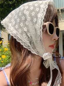 1 Stück Damen Blumen Spitze Saum Dreieckstuch Haarschmuck, süßer romantischer minimalistischer Stil, geeignet für täglich, Reise, Party, Fototragen als Stirnband, Turban Stirnband, Schweißband