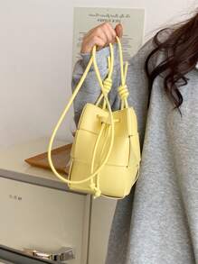 1 pieza Bolso tipo cubo de moda mini, bolso de mano casual y versátil tejido para mujer, bolso transversal de alta gama para el trabajo, bolso de diseño exclusivo para el hombro para uso diario