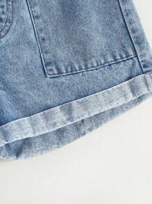 1pc Tween Girl Jeans, Cool Street-Style With Large Pockets & Rolled Hem - Medium Wash - View 5