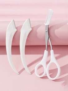 4pcs/2pcs/1pc Stainless Steel Eyebrow Trimmer Scissors Set With Comb, Suitable For Any Skin Type Beauty Tools, Unisex, Can Be Used For Depilation, Makeup, Home Decor, Vanity, Travel, Bedroom And More. Versatile Product Includes Makeup Accessories, Eyebrow Scissors, Christmas Gift And Others. - White - View 3
