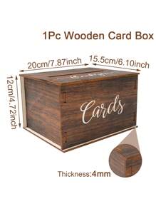 1pc Mini Rustic Wooden Wedding Card Box With Slots, Suitable For Holding Wedding Invitations, Gifts And Cash, Great For Receptions, Bridal Showers, Graduations, Wedding Parties And Decorations - Multicolor - View 7