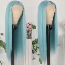 Stunning Purple Hair Synthetic Lace Front Wigs 26 Inch Pre Plucked Long Straight Hair Wigs 13X4 HD Lace Wigs Glueless Dark Purple Colored Wigs Heat Resistant Halloween Wigs Deep Purple Long Silky Straight Lace Front Wigs For Fashion Women For Daily Christmas Party Cosplay Use - băng xanh - Xem 5