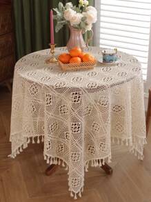 1 件极简主义复古钩针桌布，田园蕾丝清新风格，可用作厨房餐桌加热垫、餐垫、野餐垫、礼物，适用于方形、圆形、家居装饰、节日装饰、咖啡桌、橱柜围巾、派对、别墅、露营、婚礼系列，多种尺寸可供选择 - 米色 - 查看 4