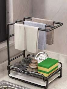 Multifunctional Cloth Hanging Rack, Sponge, Cleaning Brush Storage Rack No Hole Countertop, Wall-Mounted Sponge Towel, Kitchen Drainage Rack, Kitchen Utensil Storage Rack, Storage Rack (Black) - Multicolor - View 8