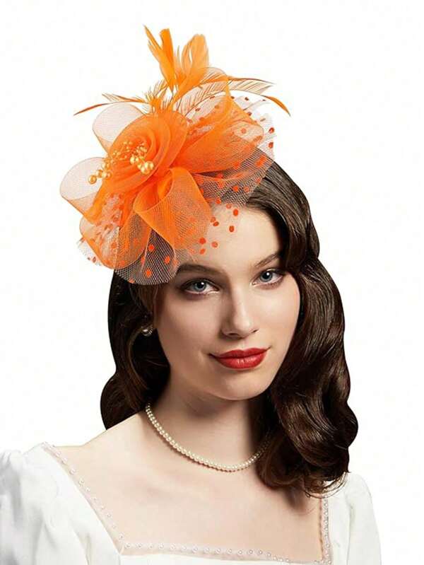 1 Pc Fascinators Hat Flower Mesh Ribbons Feathers On A Headband And A Clip Tea Party Headwear For Girls And Women