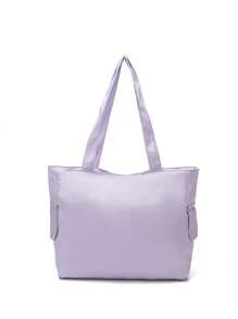 Túi Tote Nhiều Ngăn Màu Trơn Dung Tích Lớn, Đơn Giản Và Nhẹ Phù Hợp Cho Máy Tính Xách Tay - Màu tím - Xem 4