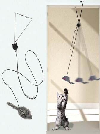 1pc Gray Mouse Interactive Cat Toy Hang On Door For Satisfying Play