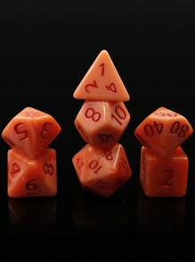 7pcs Polyhedral Dice Set, Orange Body With Red Numbers, Suitable For Party Games, Festivals & Gatherings - Orange - View 2