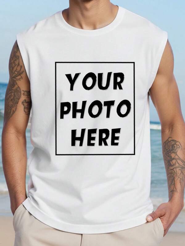 Customized Men's Tank Top T-Shirt, Upload Your Photo/Group Photo/Logo/Design/Loved Photo, Personalized Men's Short Sleeve T-Shirt, Holiday Gift, Anniversary Gift, Valentine's Day/Birthday/Party Anniversary/Music Contracted, Easy Costume, Modest Fashion, Minimal Chic, Casual Custom, Unique, Personalized Ideal Gifts For Him Family, Boyfriend, Friends, Children
